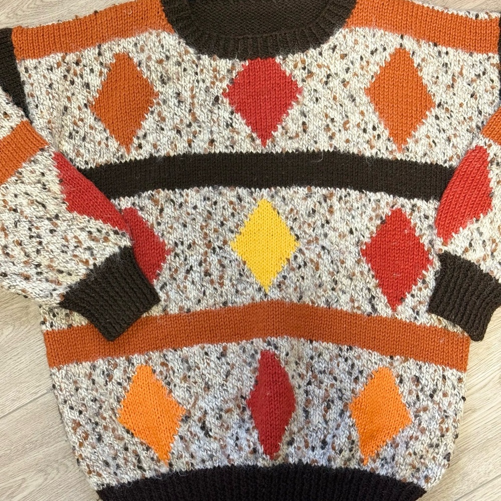 Hand-knit Oversized Geometric Sweater Eclectic Grandpa Core Cabincore
